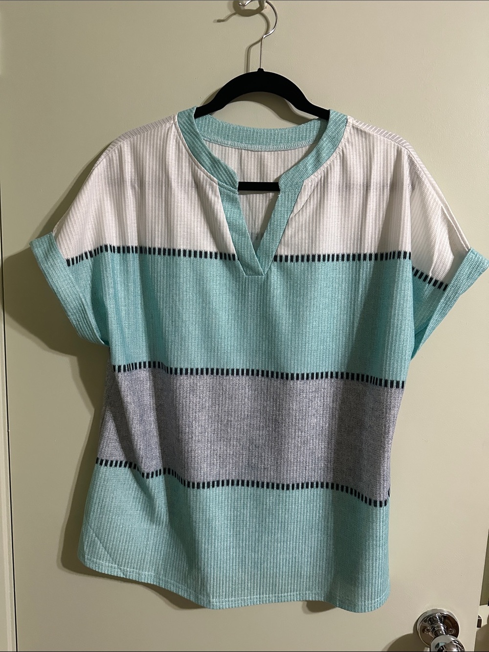 Women's Mint & Gray Striped Knit Top